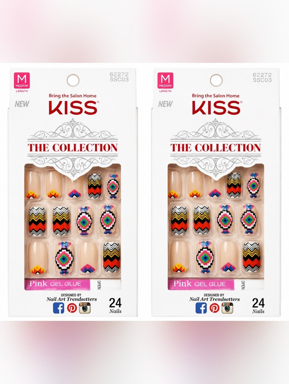 BUNDLE OF 2 - Kiss The Collection Artificial Medium Nails Aztec Glue/File
